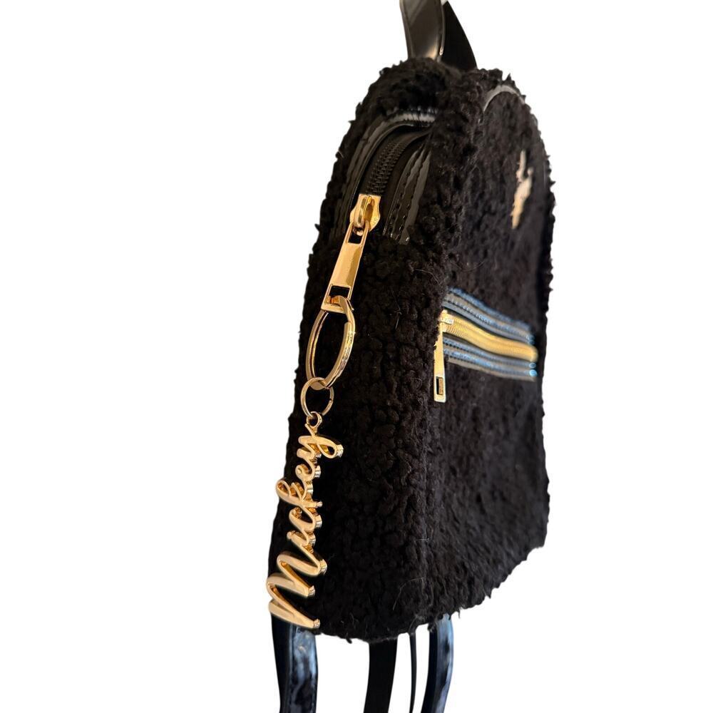 Mickey Mouse Black Sherpa Mini Backpack Gold Hardware Disney Parks Style - Picture 4 of 4